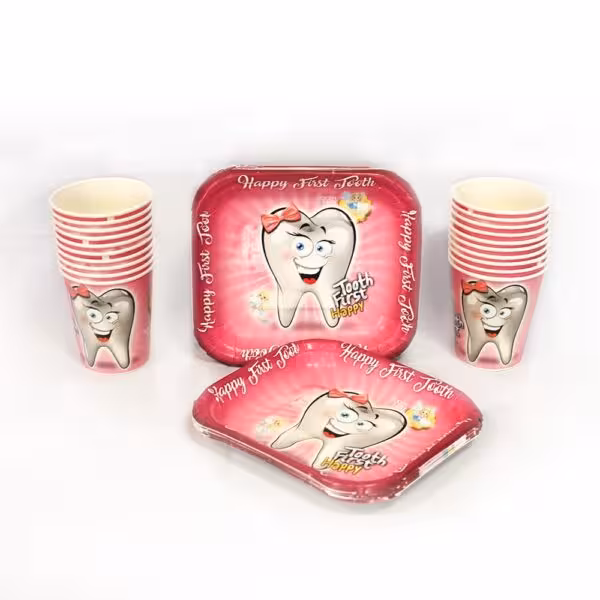 بشقاب لیوان طرح دندونی دخترانه