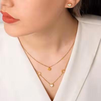 نیم ست طرح قلب سفید طلایی استیل 304