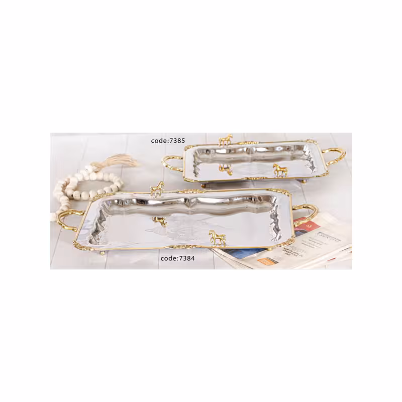 سینی مستطیل استیل و برنج اسب 7384