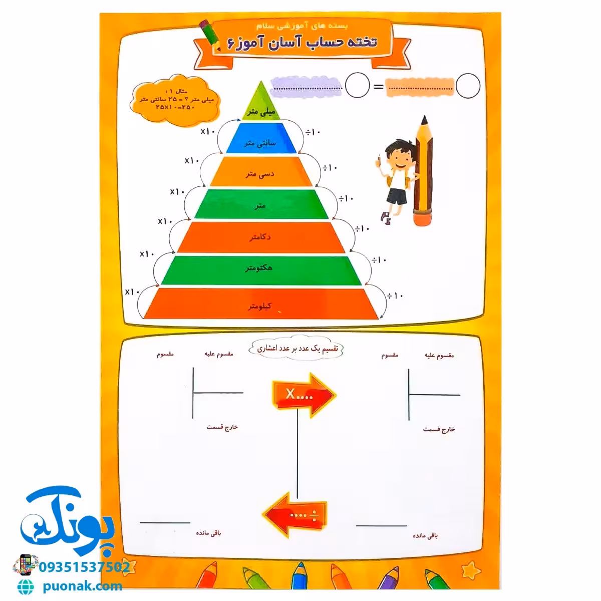 تخته کار لوح آسان آموز حساب ریاضی ششم دو رو لمینت وایت بردی مدل سلام