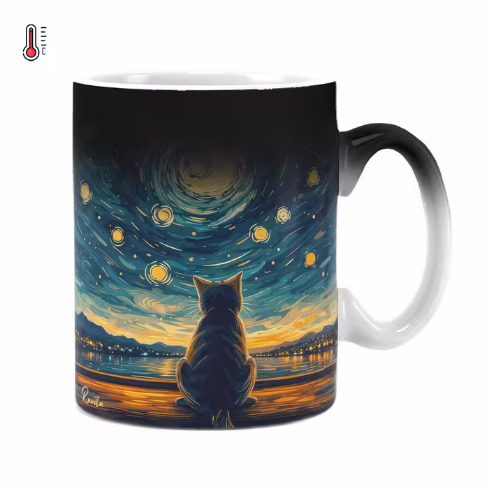 ماگ حرارتی راویتا طرح گربه به سبک ون گوک - Van Gogh کد 3836