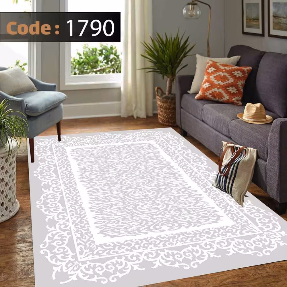 کاورفرش روفرشی دورکشدار گوشه لیفه ای طوسی کرم کد 1790