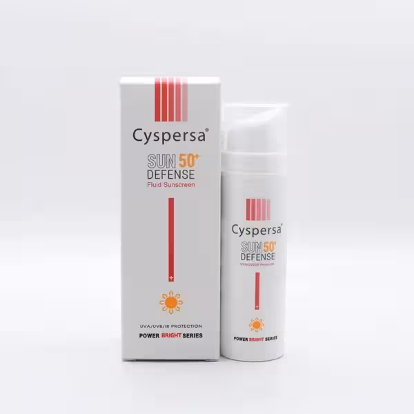 فلوئید ضدآفتاب پاوربرایت SPF50 بیرنگ انواع پوست سیسپرسا 50 میلیلیتر Cyspersa