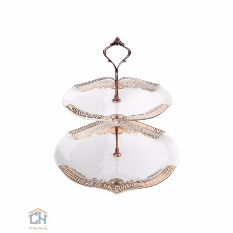 شیرینی خوری سرامیکی 2 طبقه گلدکیش طرح Versace مدل GK621937