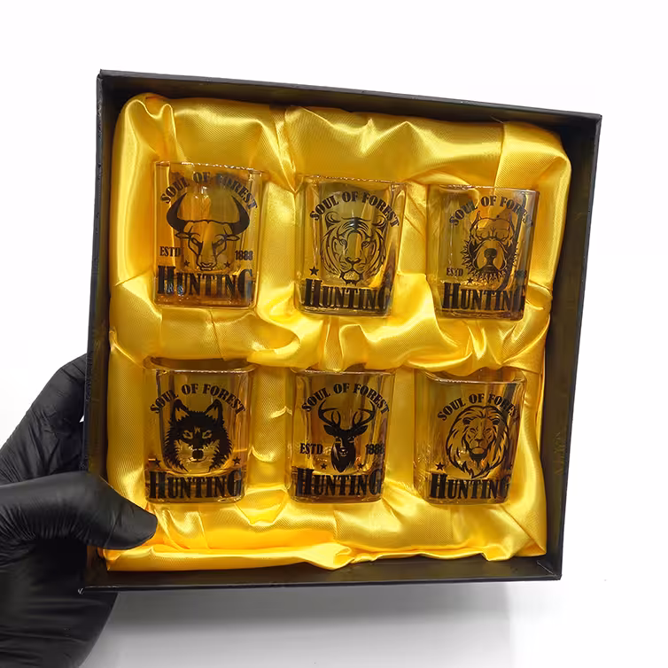 ست هدیه کاپ قهوه 6عددی شامپاینی مدل مربع طرح حیوان 710069