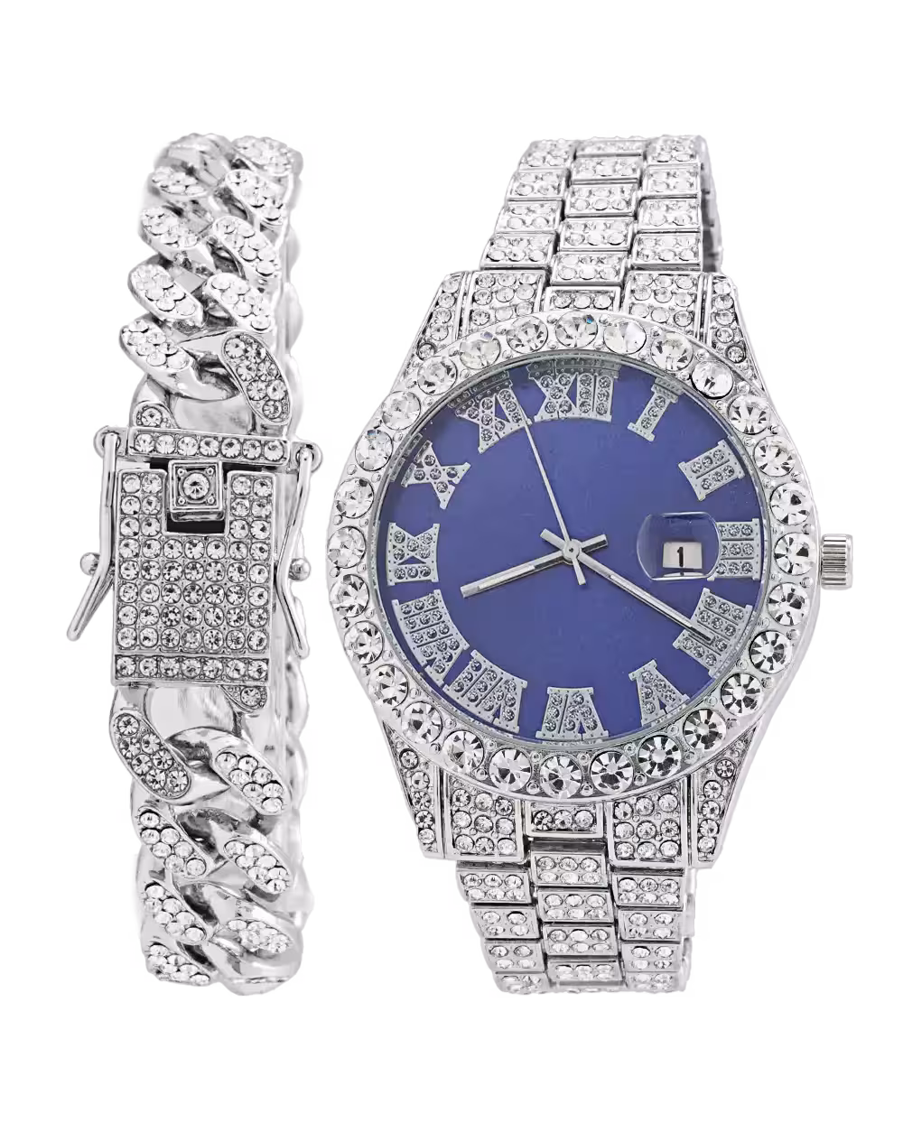 ست ساعت مچی و دستبند مردانه فول نگین رولکس ROLEX مدل 1803