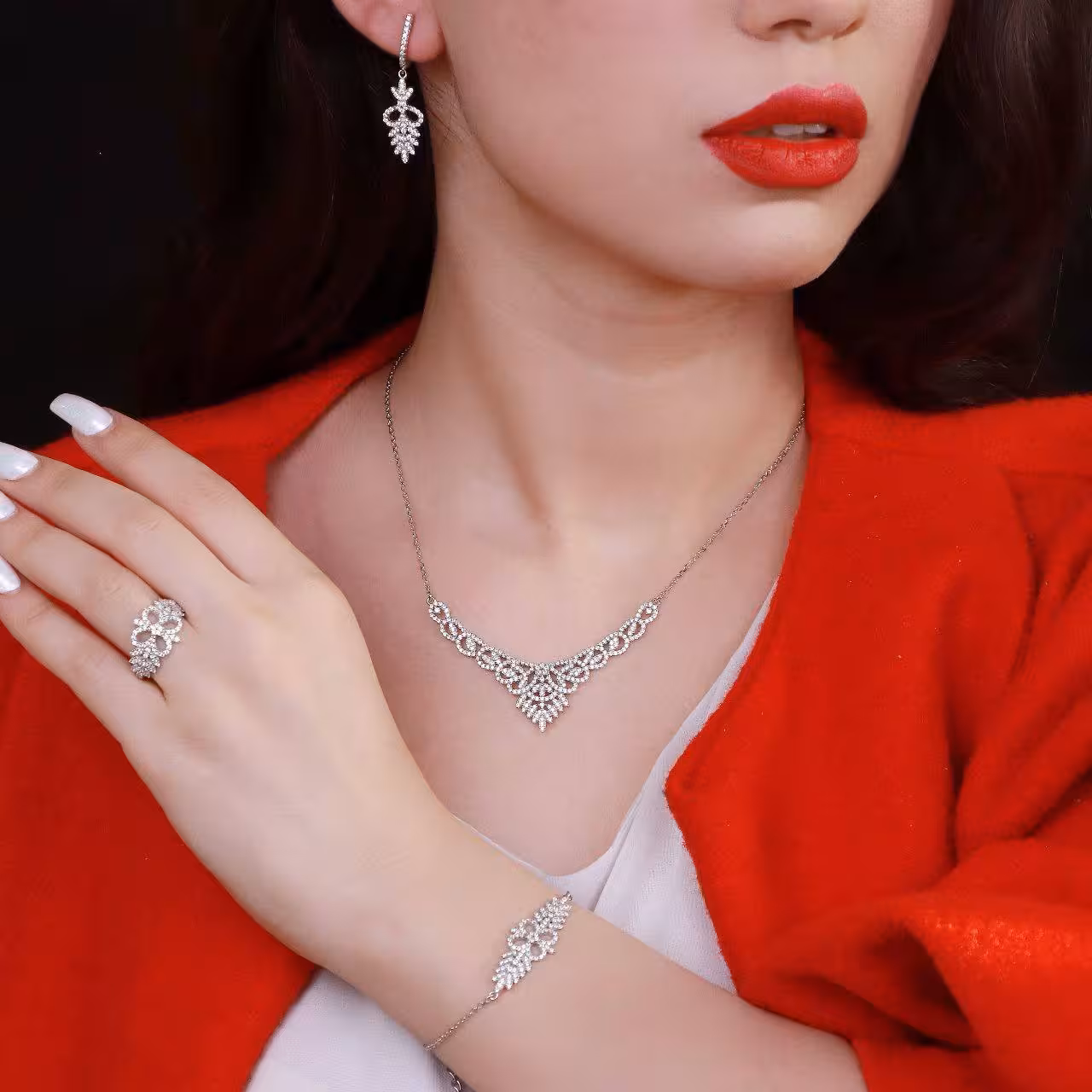 سرویس نقره جواهری زنانه کد 60284