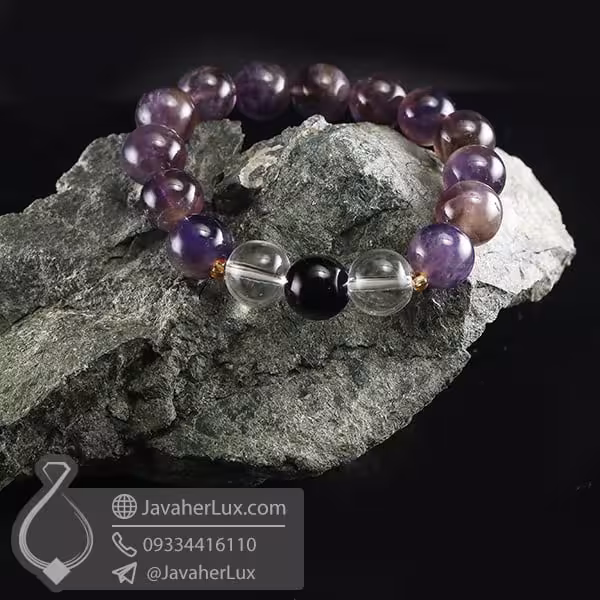 دستبند آمتیست و عقیق سیاه و دُر _ کد : 400703