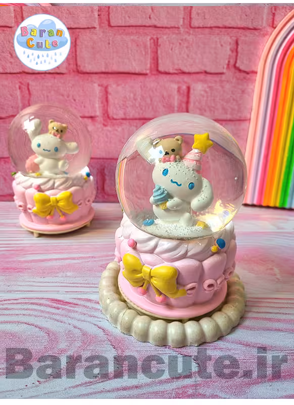 گوی موزیکال پمپی برفی چراغ دار سایز بزرگ طرح سینامورول و بستنی