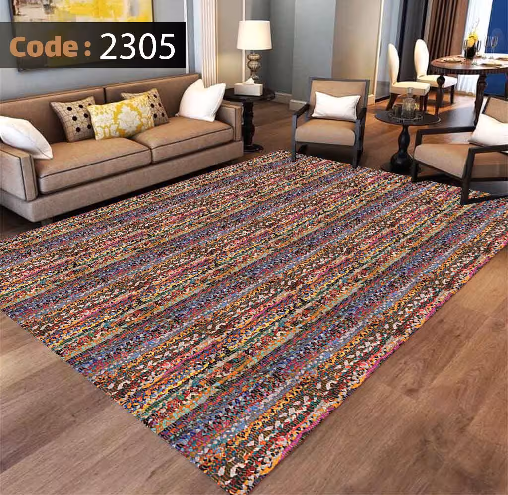 کاورفرش روفرشی دورکشدار گوشه لیفه ای لاکی ، آبی و متنوع کد 2305