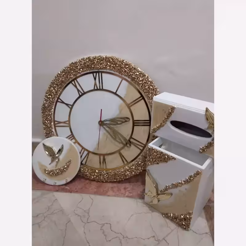 ست ساعت دیواری قطر50وجاکلیدی وسطل وجادستمال کاغذی