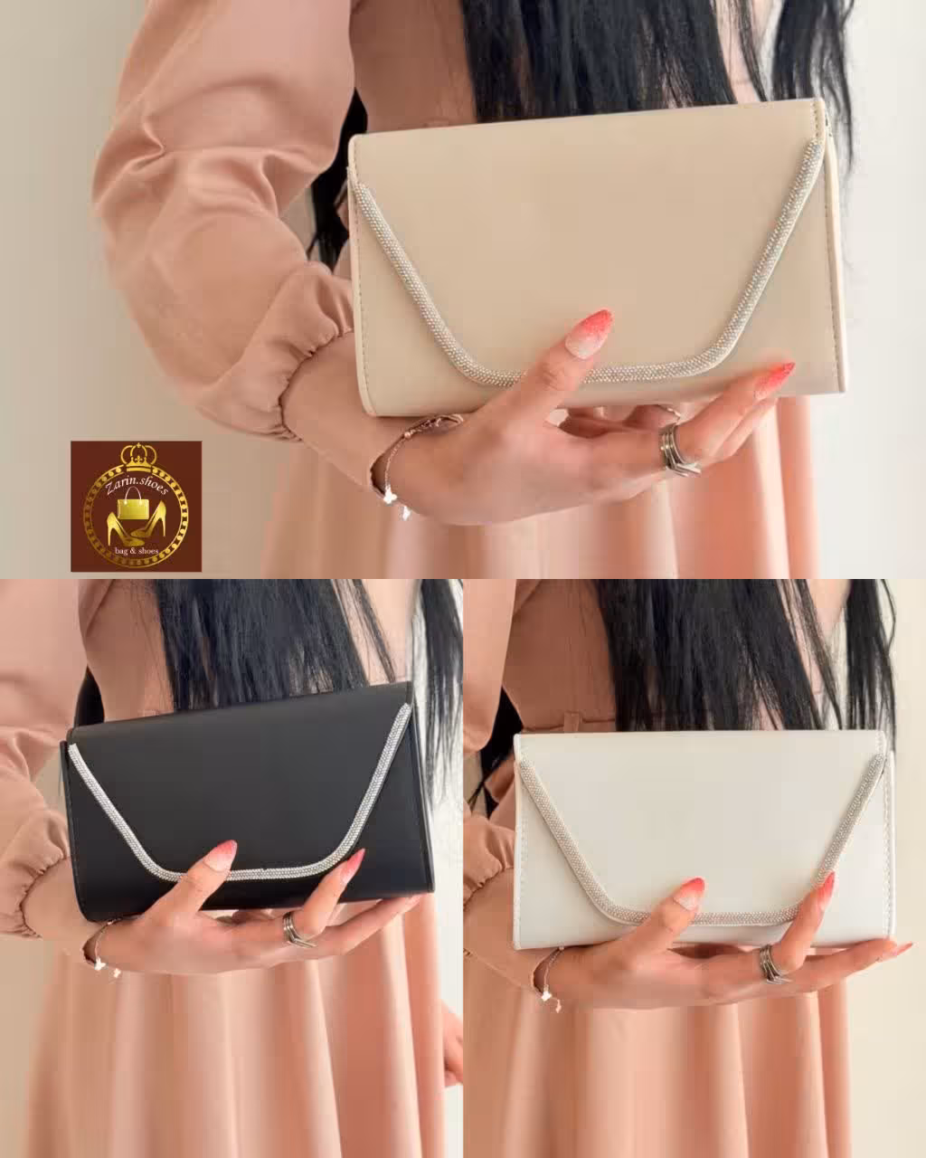 کیف دستی پاسپورتی مجلسی زنانه لبه نگین
