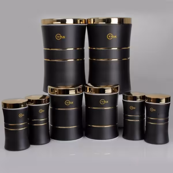 سرویس آشپزخانه 8 پارچه کمرباریک مشکی درب طلا C0004