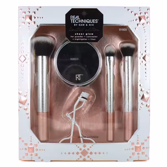 ست براش آینه و فرمژه ریل تکنیک Real Techniques اصل مدل sheer glow | تولید محدود و ویژه هدیه