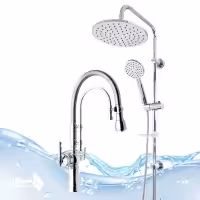 علم دوش آب و هوا گرد استیل همراه با شیرآلات شیرظرفشویی فنری