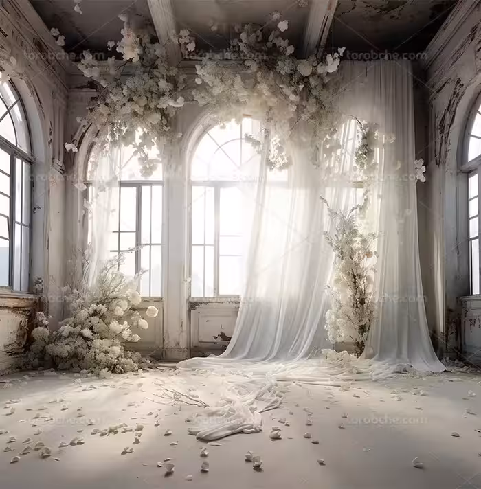 بک دراپ عکاسی با گل های سفید و برگ های سبز | گرافیک با طعم تربچه