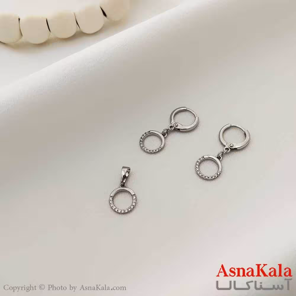 نیم ست زنانه ژوپینگ مدل دایره نگینی شامل گوشواره و گردنبند کد NIM14622W