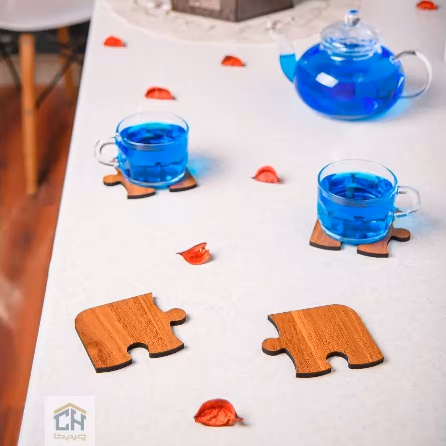 زیر لیوانی چوبی 4 تایی طرح پازل لیزری مدل 4076
