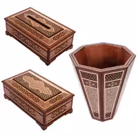 ست جعبه دستمال کاغذی و سطل خاتم کاری صلیبی