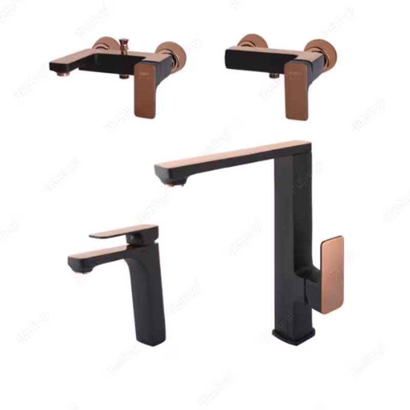 ست شیرآلات راسان مدل گارنت مشکی رزگلد