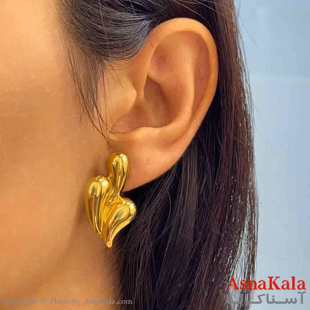 گوشواره دخترانه مینیمال طرح قلب برجسته رنگ طلایی کد GSH151869W