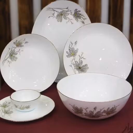 سرویس ارکوپال 26 پارچه طرح ژالین طلایی و طوسی