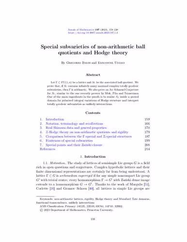 خرید و دانلود نسخه کامل کتاب Special subvarieties of non-arithmetic ball quotients and Hodge theory