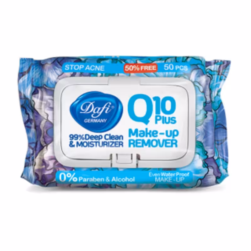 دستمال مرطوب پاک کننده آرایش Q10 Plus دافی 50 عددی