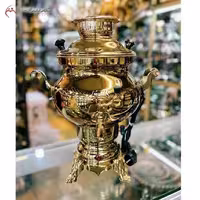 سماور برقی برنجی 6 لیتری با آبکاری طلایی و طرح ساده کد 116