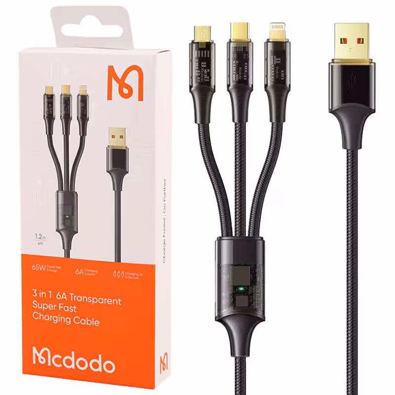 کابل 3 سر فست شارژ Mcdodo CA-333 6A 65W 1.2m