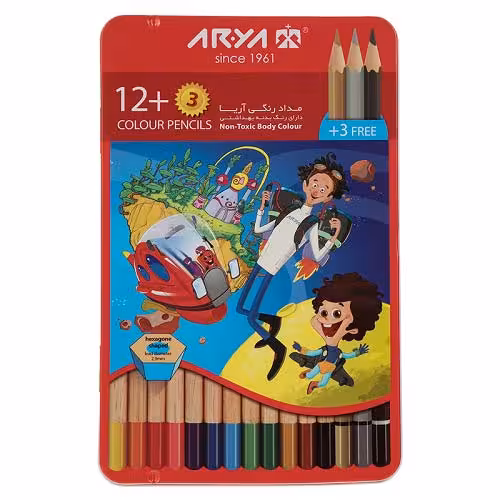 مداد رنگی 12 3 رنگ فلزی آریا
