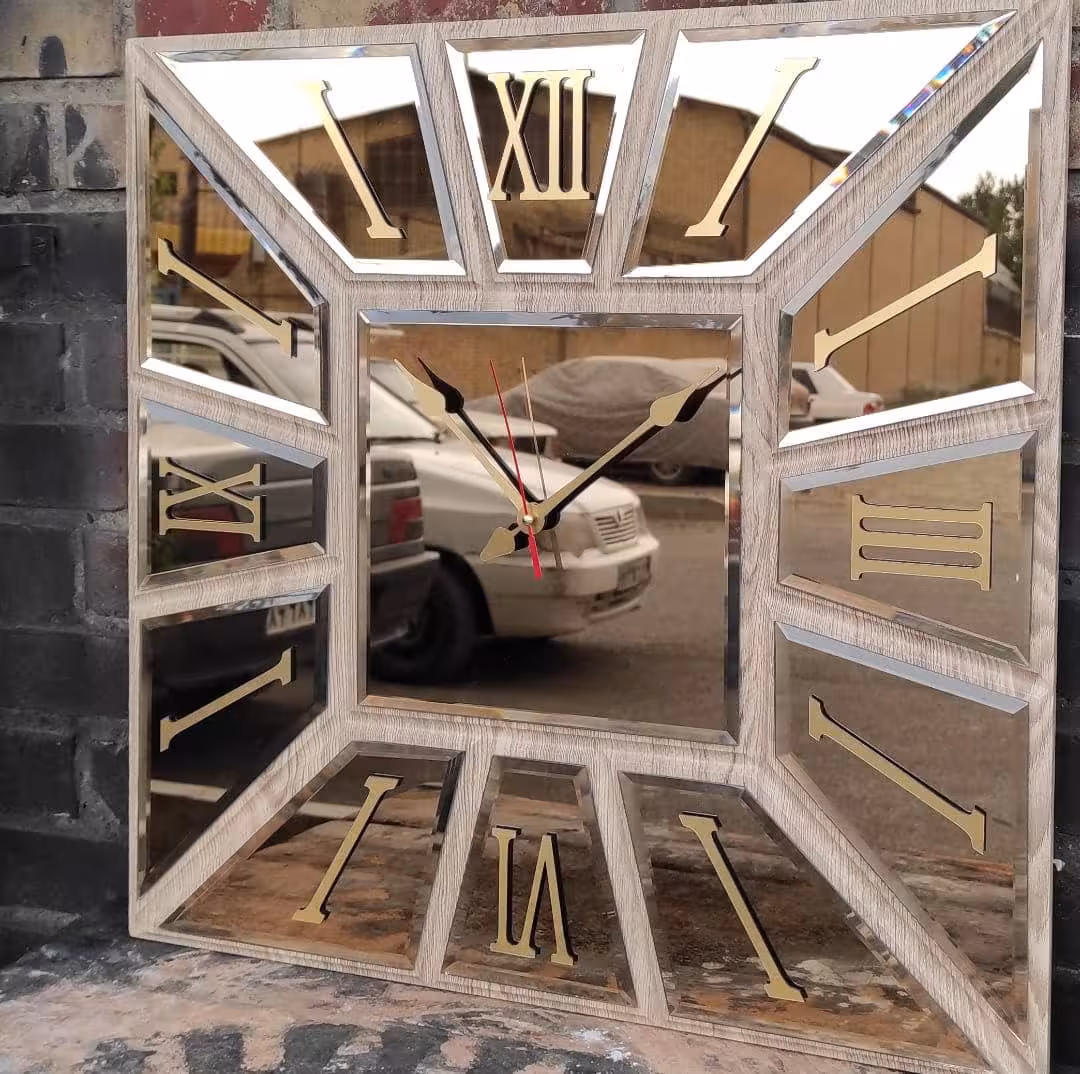 ساعت مربع چوب و آینه کد 1720