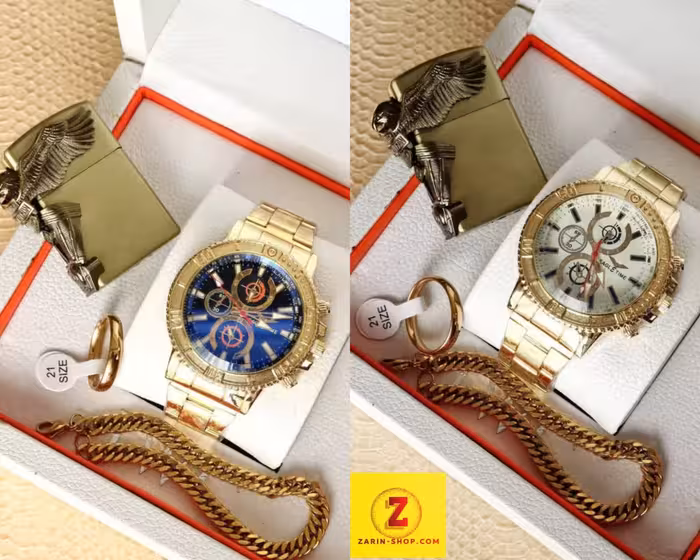 ست هدیه مردانه ساعت دستبند  و انگشتر و فندک