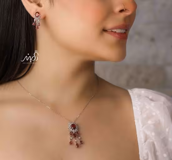 💍نیم ست لاکچری با نگین یاقوتی خاص و زیبا ، نقره عیار 925(N_4279)