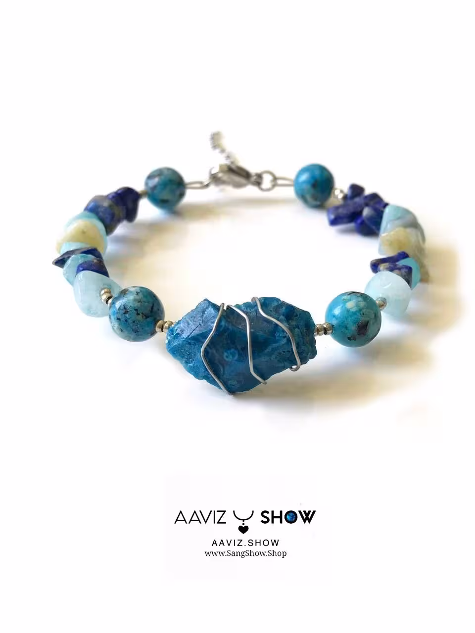 دستبند سنگی اقیانوس آپاتیت و لاریمار بهمراه لاجورد D026