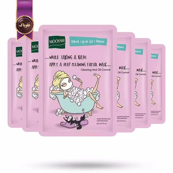 6 عدد ماسک صورت ورقه‌ ای مویام MOOYAM مدل زغال فعال و اسید گلیکولیک Charcoal Glycolic Acid پک 1 عددی (اورجینال)