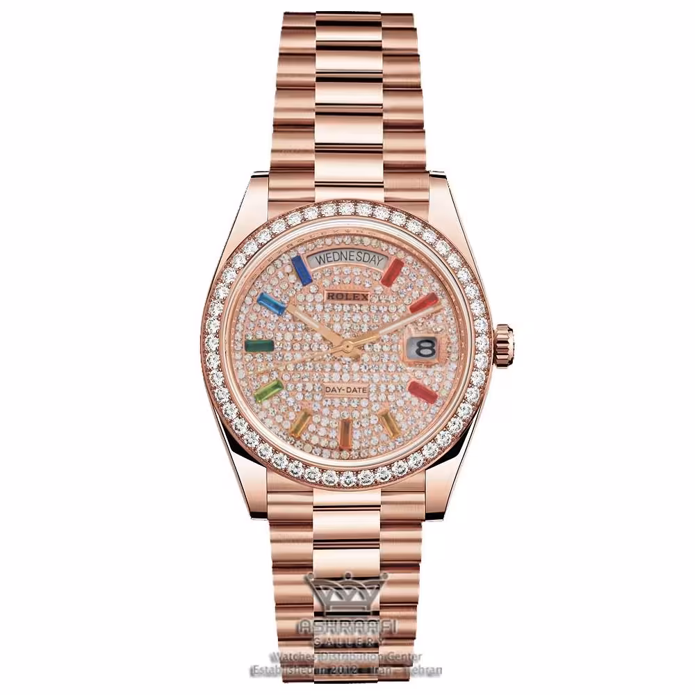 ساعت رولکس تمام رزگلد نگین دار مردانه Rolex Day Date pave rainbow 03