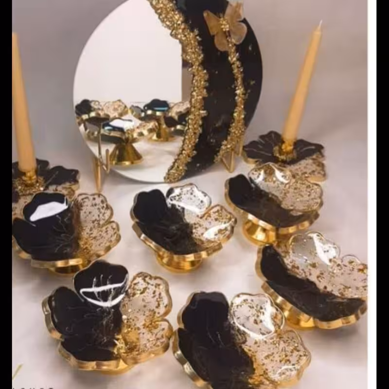 ست هفت سین رزینی جهیزیه عروس طلایی مشکی