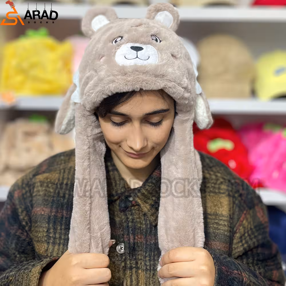 کلاه پمپی طرح خرس قهوه ای