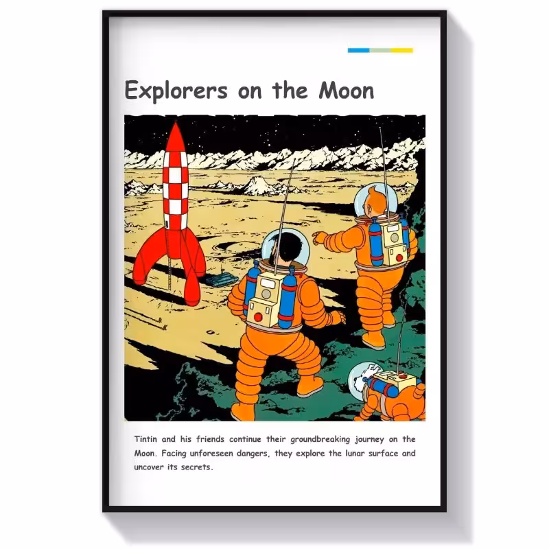 تابلو دکوراتیو طرح کتاب تن تن ماجراجویان روی ماه
