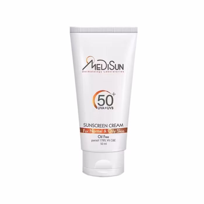 کرم ضد آفتاب بی رنگ مناسب پوست چرب و معمولی Medisun SPF50