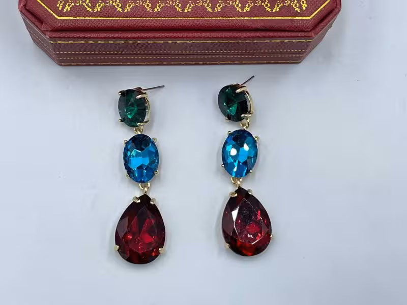 گوشواره مجلسی نگینی سه رنگ