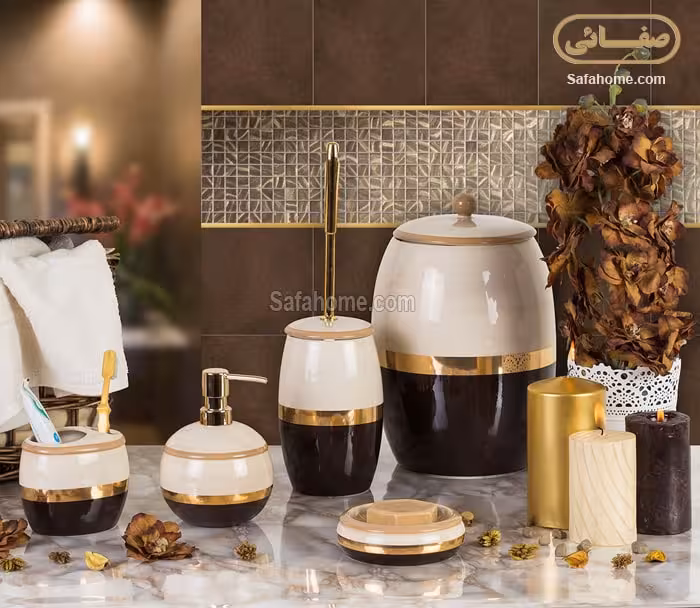 سرویس بهداشتی 5 تکه سرامیکی طلایی طرح LADY