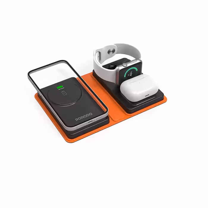استند شارژ وایرلس 8000 هزار پرودو مدل Porodo 8000mAh Folding 4-Device Charger PD-FWCH051-BK