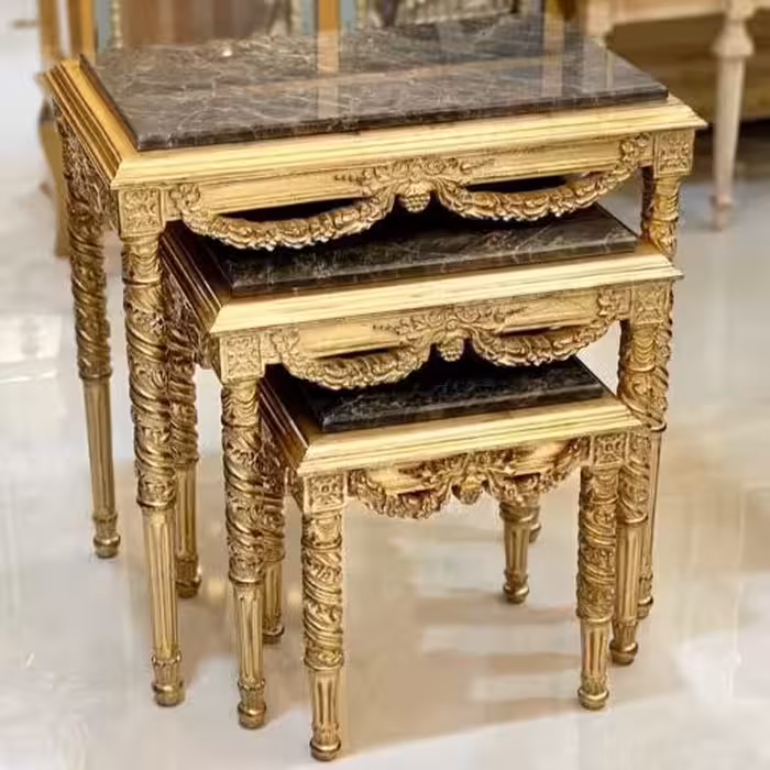 میز عسلی طلایی چوبی منبت