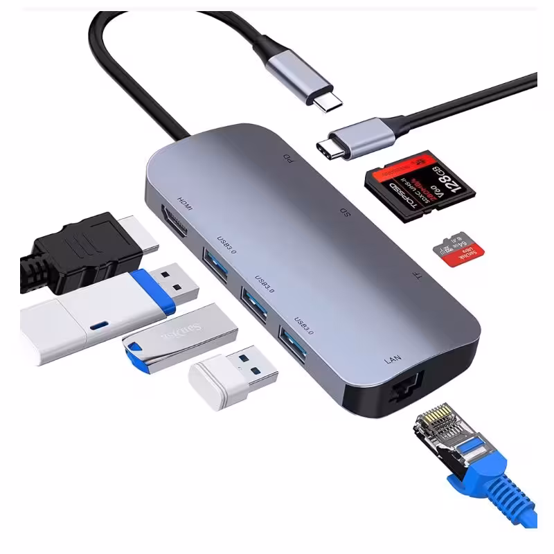 هاب Type-C دارای 8 پورت و خروجی 100w