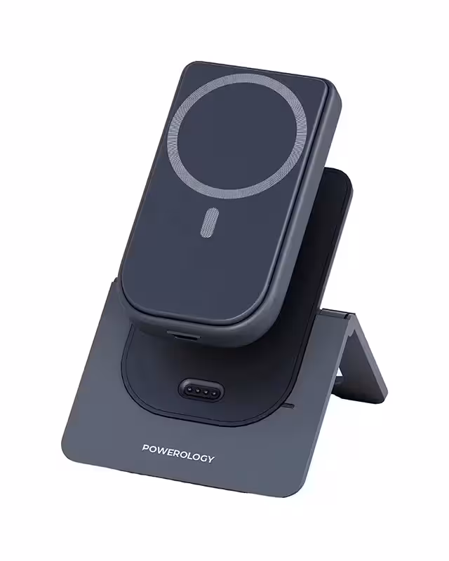 پاوربانک و استند وایرلس شارژ پاورولوژی Powerology PPBCHA21GY 10000mAh MagSafe Combo