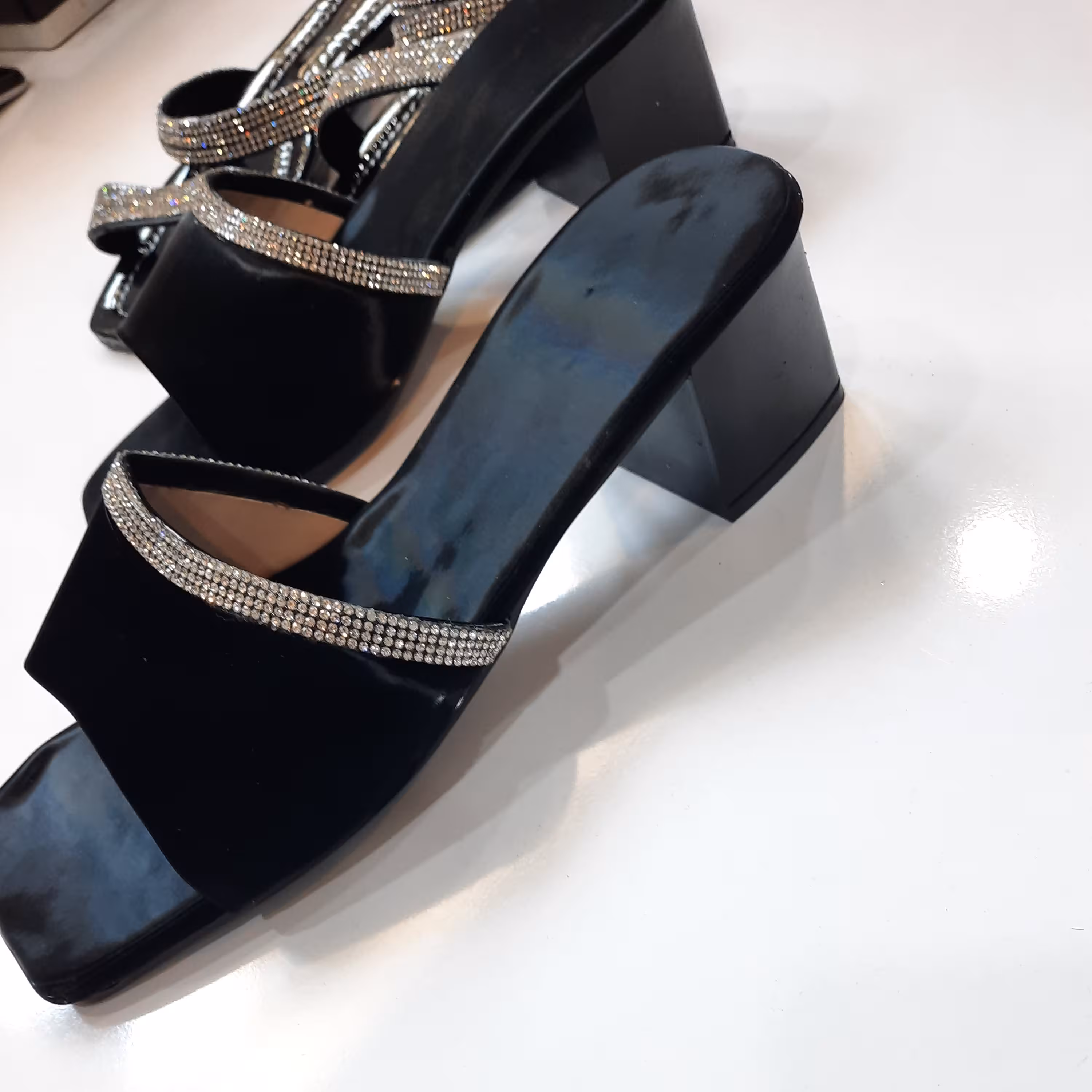 صندل مجلسی زنانه دخترانه زیره پیو کفی طبی مشکی پاشنه دار شاین نگینی ارسال رایگان حراج