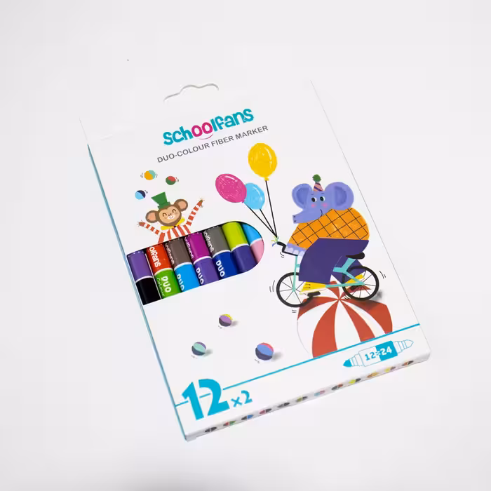 ماژیک رنگ آمیزی 12 رنگ دو سر اسکول فنس (schoolfans)