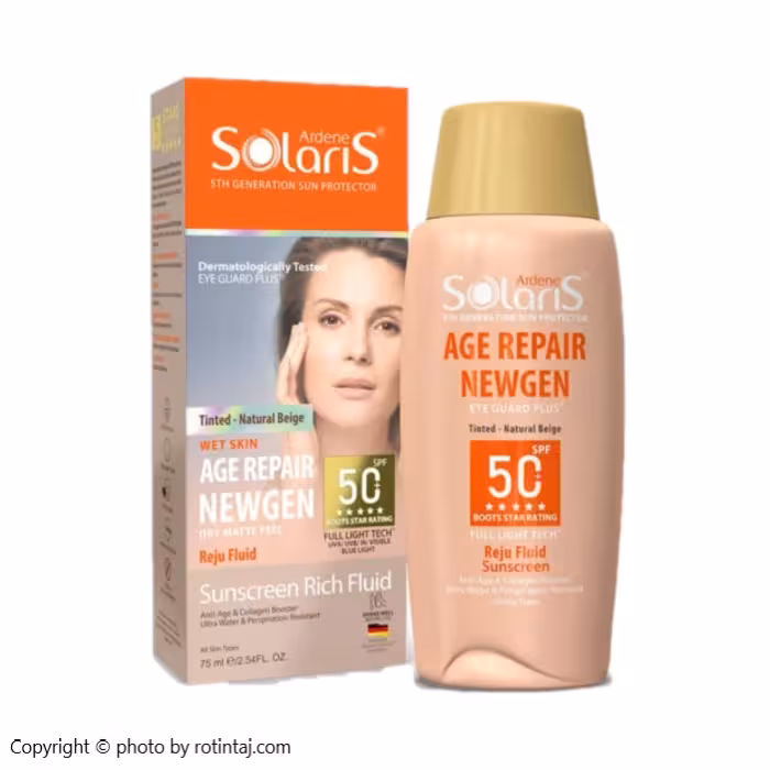 فلوئید ضد آفتاب ضد چروک بژ طبیعی SPF50 ایج ریپیر نیوژن سولاریس آردن 75 میلی